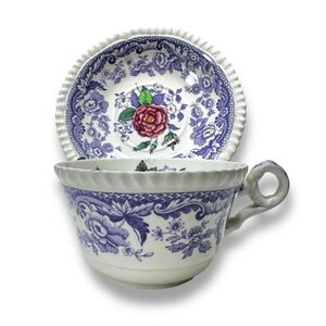 Single Spode Copeland Mayflower Purple Teacup & Saucer Set 2/8772 50s Stamp